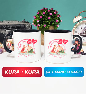 İkili Sevgiliye Sevgililer Günü Hediyesi 5 Kupa Bardak Siyah
