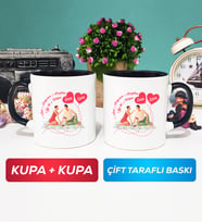 İkili Sevgiliye Sevgililer Günü Hediyesi 5 Kupa Bardak Siyah