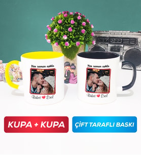 İkili Sevgiliye Sevgililer Günü Hediyesi 9 Kupa Bardak Sarı Siyah