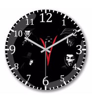 V For Vendetta Blood in V Duvar Saati Bombeli Gercek Cam