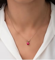 Papatya Silver Çift Dorica Toplu 925 Ayar Gümüş Kırmızı Zirkon Damla Kolye