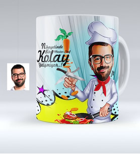 BK Gift Kişiye Özel Bay Chef Karikatürlü Beyaz Kupa Bardak  1