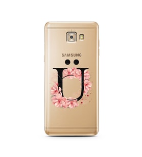 Pembe Çiçekli Harf Tasarım Süper Şeffaf Silikon Telefon Kılıfı Samsung C7 Pro  Ü