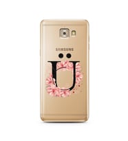 Pembe Çiçekli Harf Tasarım Süper Şeffaf Silikon Telefon Kılıfı Samsung C7 Pro  Ü