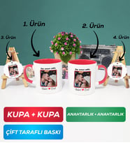 İkili Kırmızı Sevgiliye Sevgililer Günü Hediyesi 9 Kupa Bardak Anahtarlık
