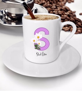 BK Gift Kişiye Özel Harf Tasarımlı Türk Kahvesi Fincanı - 25 (Beyaz)