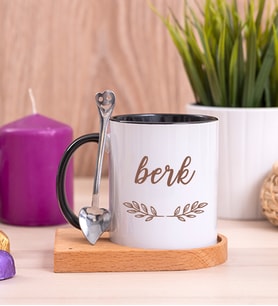 Erkeklere Hediye Ahşap Altlıklı Siyah Kupa Bardak