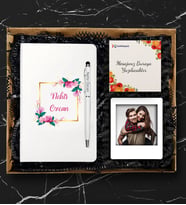 İsminize Özel Deri Defter & Metal Tükenmez Kalem + Ahşap Çerçeve (Model 2)