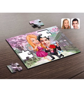BK Gift Kişiye Özel Sevgililer Karikatürlü Ahşap Puzzle-9