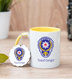 Polis Amblemli Sarı Kupa Bardak Ve Anahtarlık Set