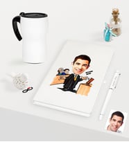 BK Gift Kişiye Özel Bay Avukat Karikatürlü Beyaz Defter Kalem ve Termos Mug Seti - 3 (Model 1)