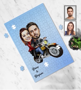 Kişiye Özel Motorcu Sevgili Karikatürlü A3 130 Parça Puzzle Model 3