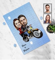 Kişiye Özel Motorcu Sevgili Karikatürlü A3 130 Parça Puzzle Model 3