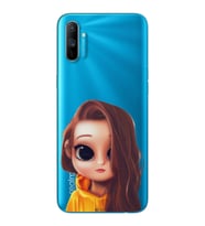 Kahve Saçlı Kız Tasarımlı Süper Şeffaf Silikon Telefon Kılıfı Oppo Realmi C3