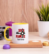 Şehir Plancısı Ahşap Altlıklı Mumlu Sarı Kupa Bardak