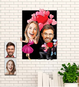 Kişiye Özel Evlilik Teklifi  Karikatür Ahşap Tablo