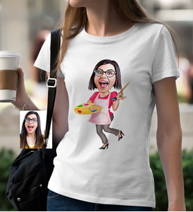 BK Gift Kişiye Özel Bayan Ressam Karikatür Beyaz Tişört  1