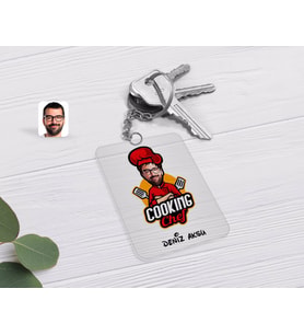 BK Gift Kişiye Özel Erkek Chef Karikatürlü Şeffaf Pleksi Anahtarlık-11 (Beyaz)