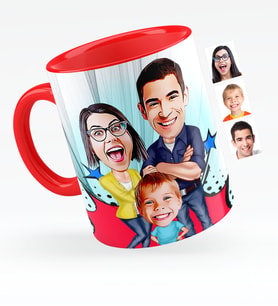 BK Gift Kişiye Özel Aile Karikatürlü Kırmızı Kupa Bardak  1