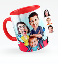 BK Gift Kişiye Özel Aile Karikatürlü Kırmızı Kupa Bardak  1
