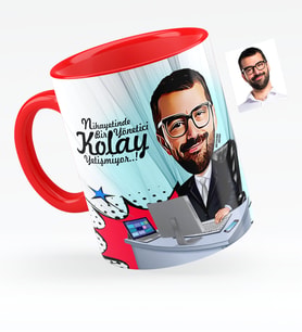 BK Gift Kişiye Özel Bay Genel Müdür Karikatürlü Kırmızı Kupa Bardak  1