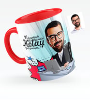 BK Gift Kişiye Özel Bay Genel Müdür Karikatürlü Kırmızı Kupa Bardak  1