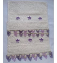 Mutfak Havlusu İğne Oyası Çift Set (Beyaz-Mor)