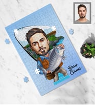 Kişiye Özel Balıkçı Karikatürlü A3 130 Parça Puzzle Bay-3