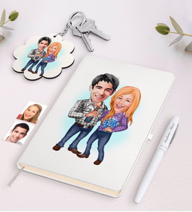 BK Gift Kişiye Özel Sevgili Karikatürlü Beyaz Defter Kalem ve Anahtarlık Hediye Seti-50 (Model 1)