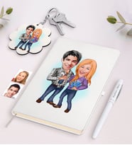 BK Gift Kişiye Özel Sevgili Karikatürlü Beyaz Defter Kalem ve Anahtarlık Hediye Seti-50 (Model 1)