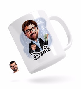 BK Gift Kişiye Özel Erkek Milyoner Karikatürlü Beyaz Kupa Bardak-1