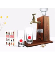 BK Gift Kişiye Özel Renkli Baskılı Japan Tasarımlı İkili Rakı Bardağı Ahşap Rakı Standı ve Cep Kitabı Hediye Seti-1 (Model 1)