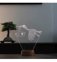 Leylek Led Masa Lambası Doğum Hediyesi Gece Lambası Ahşap Taban 7 Farklı Işık Renkli
