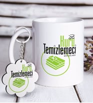 BK Gift Kişiye Özel Mesleki Kuru Temizlemeci Beyaz Kupa ve Anahtarlık Hediye Seti (Model 1)
