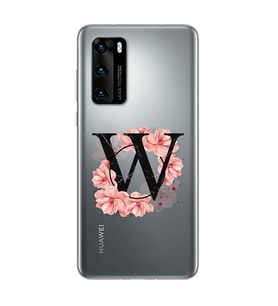 Pembe Çiçekli Harf Tasarım Süper Şeffaf Silikon Telefon Kılıfı Huawei P40 W-Harf