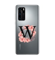 Pembe Çiçekli Harf Tasarım Süper Şeffaf Silikon Telefon Kılıfı Huawei P40 W-Harf
