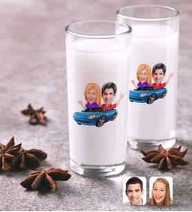 BK Gift Kişiye Özel Renkli Baskılı Sevgililer Karikatürlü İkili Rakı Bardağı Seti-52 (Beyaz)