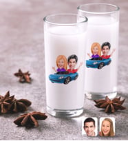 BK Gift Kişiye Özel Renkli Baskılı Sevgililer Karikatürlü İkili Rakı Bardağı Seti-52 (Beyaz)