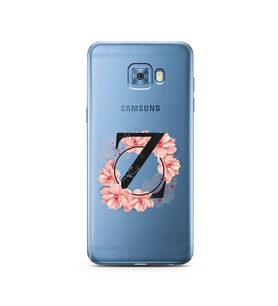 Pembe Çiçekli Harf Tasarım Süper Şeffaf Silikon Telefon Kılıfı Samsung C5 Pro   