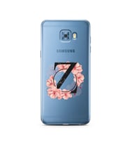 Pembe Çiçekli Harf Tasarım Süper Şeffaf Silikon Telefon Kılıfı Samsung C5 Pro   