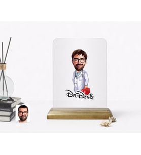 BK Gift Kişiye Özel Erkek Acil Tıp Teknisyeni Karikatürlü Ahşap Standlı Çerçeve (Beyaz)
