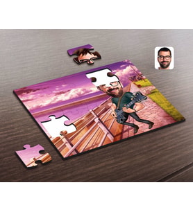 BK Gift Kişiye Özel Erkek Gitarist Karikatürlü Ahşap Puzzle-1