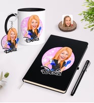 BK Gift Kişiye Özel Kadın Güzellik Uzmanı Karikatürlü Siyah Defter Kalem Kupa ve Anahtarlık Hediye Seti-2 (Model 1)