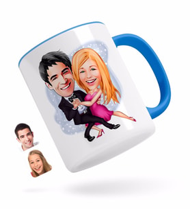 BK Gift Kişiye Özel Sevgililer Karikatürlü Mavi Kupa Bardak-13