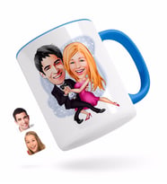 BK Gift Kişiye Özel Sevgililer Karikatürlü Mavi Kupa Bardak-13