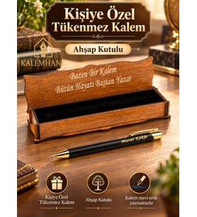 Kişiye Özel İsimli Tükenmez Kalem Ahşap Kutulu