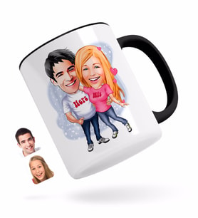 BK Gift Kişiye Özel Sevgililer Karikatürlü Siyah Kupa Bardak-5