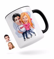 BK Gift Kişiye Özel Sevgililer Karikatürlü Siyah Kupa Bardak-5