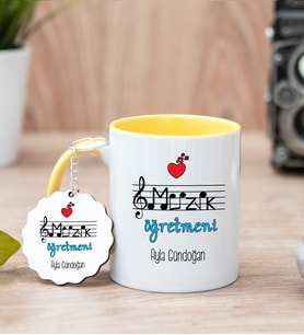 Müzik Öğretmeni Sarı Kupa Bardak Ve Anahtarlık Set