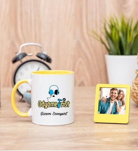 Odyometrist Sarı Kupa Bardak ve Sarı Mini Fotoğraf Çerçevesi